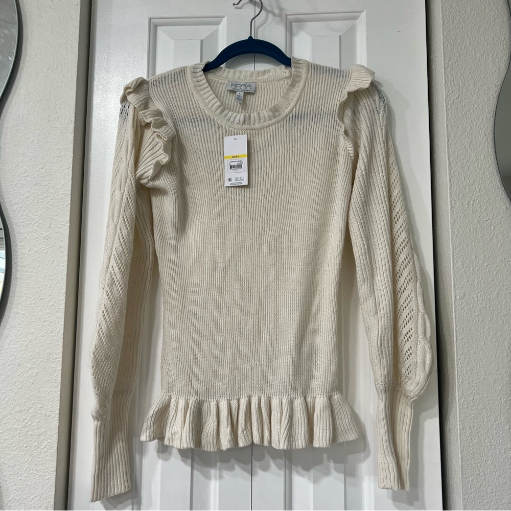 Sophia Jeans By Sophia Vergara Sweater White Size L Knit White Cream